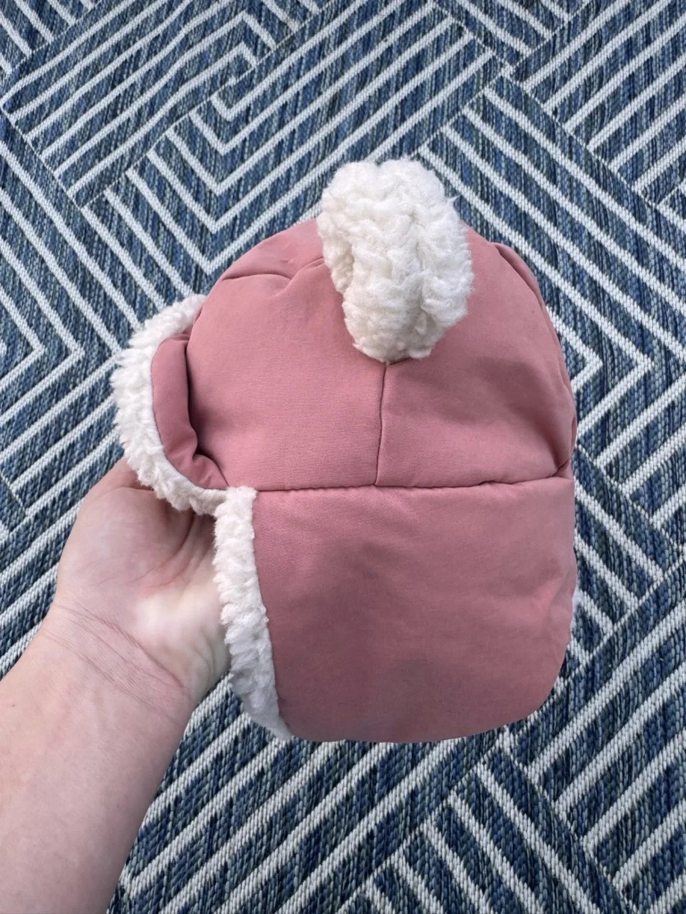 Kids Pink Sherpa-Lined Earflap Hat with Pom Poms